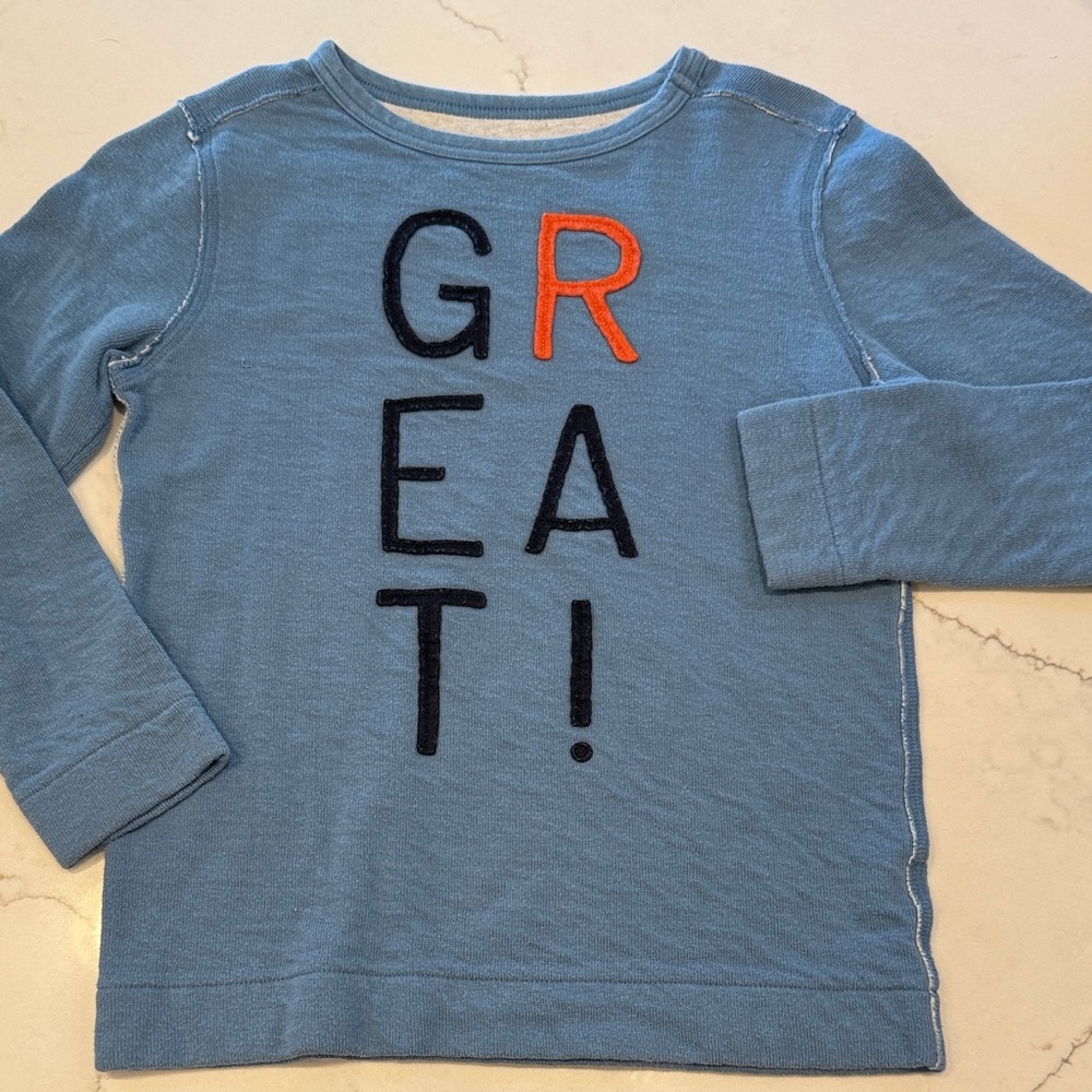 Gymboree Blue Long-Sleeve Tee with Orange & Black 'GREAT!' Applique